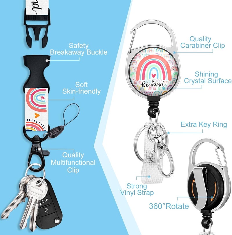 Piefly Teacher Lanyards for Id Badges, Rainbow Be Kind Badge Holder with Retractable Badge Reel Clip, Adjustable Name Tag Lanyard Vertical ID Card Protector Case for Women Nurse Doctor Student - Image 4